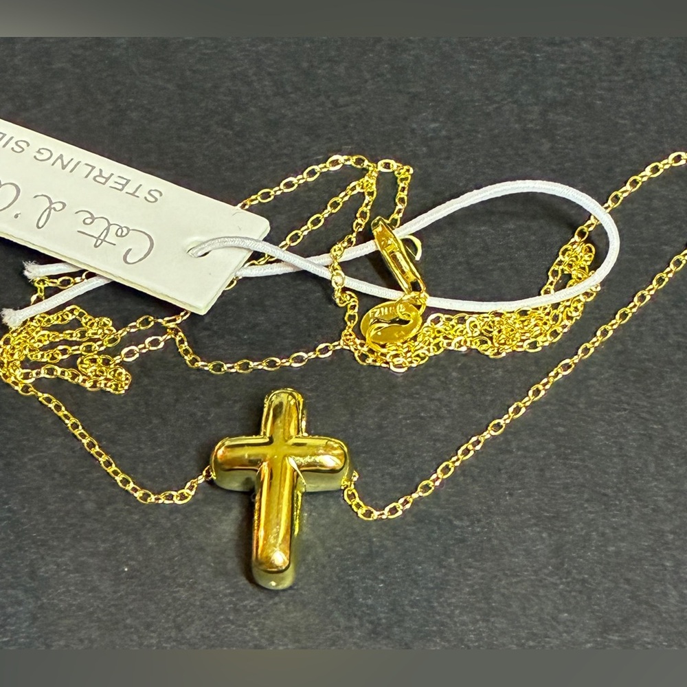 Chic Gold Cross Necklace,925 Silver Necklace.